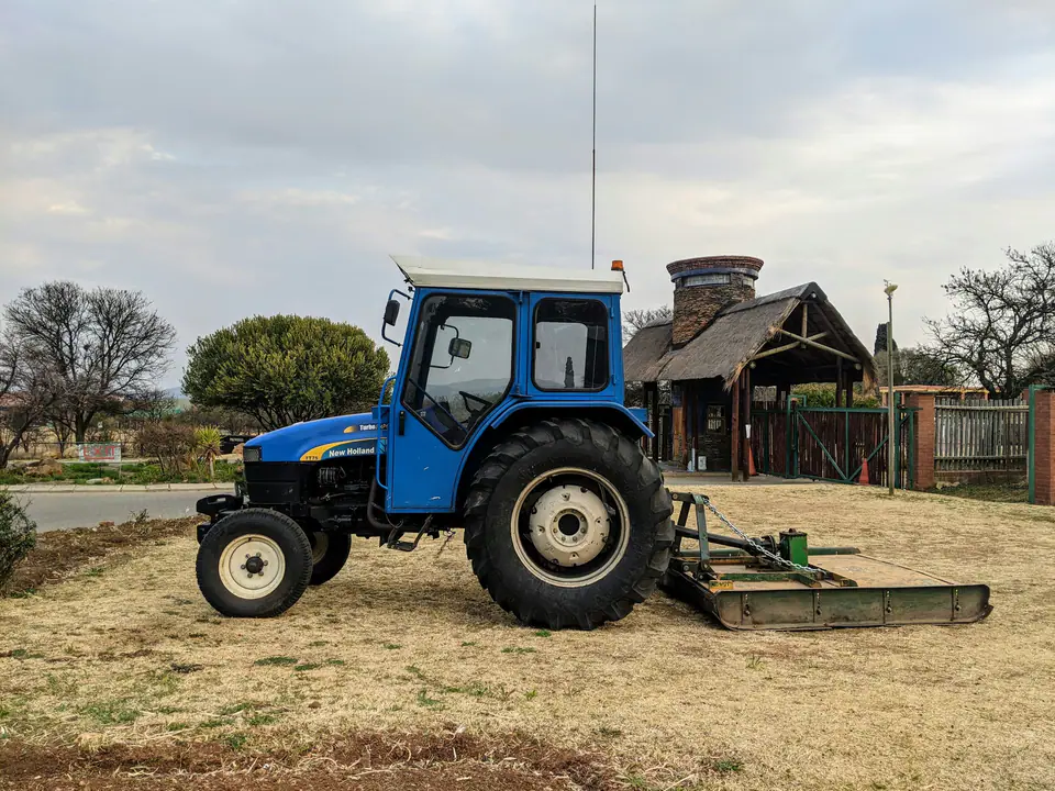 Blue tractor on a farm in southern Africa